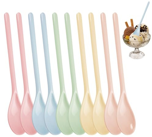 10er Pack Melamin Löffel,18,4 x 2,9 cm Eierlöffel Kunststoff Bunt | Imitation Porzellan Löffel Kunststoff, BPA-Free, Fall- und stoßfest, Spülmaschinenfest, für Marmelade, Joghurt, Kaffee