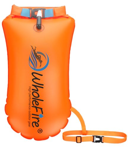 WholeFire 20L Schwimmboje Wasserdicht Aufblasbare Trockentasche Dry Bag Schwimmen Hohe Sichtbarkeit für Wassersport, offene Wasserschwimmer, Triathleten, Kajakfahrer und Schnorcheler