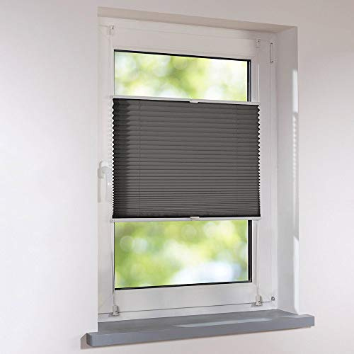 Plissee Faltstore verspannt - Klemmfix UNIVERSAL Faltrollo auf Maß ohne Bohren - 92 x 130 cm - anthrazit