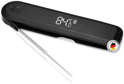 BURNHARD® Einstich-Thermometer klappbar, Grillthermometer, Bratenthermometer, Ultraschnelle Messung, 1,5mm Messspitze, 180° Invisible-Off LED-Display, USB Akkubetrieben