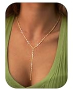 LOLIAS Kette Gold Damen 14K Vergoldete Y Kette Anhänger Halskette Zierliche Lange Halskette Geschichtete Perlenkette Tropfenketten Goldschmuck Für Damen