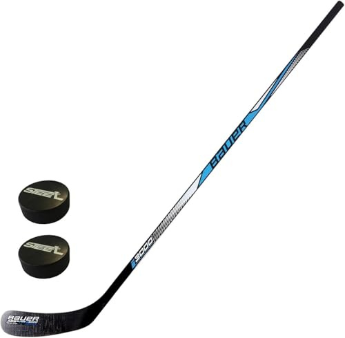 STEEL Eishockey Schläger Bauer Set mit Zwei Pucks - Modell Bauer i3000 inkl. 2xPucks - Senior-Junior (Links - Linke Hand unten, Youth - 128cm)