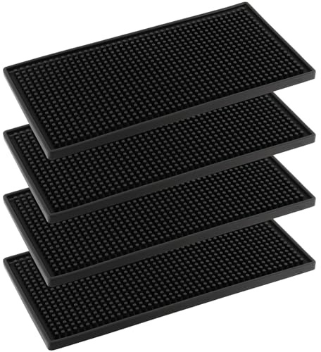NAMYEUT 4 Stück 15 x 30 cm Barmatte Silikon Schwarz, Silikon Abtropfmatte Barmatte, Gummi Bar Matte Reckteckige, Hitzebeständige Geschirr Abtropfmatte für Küchen, Bars, Restaurants, Theken