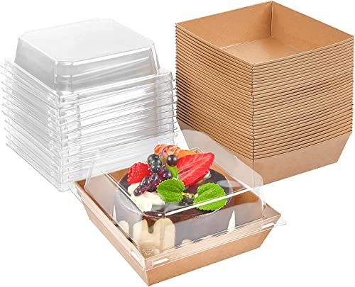 LATERN 50 Stück Kuchenschachteln mit Transparentem Deckel, 12CM Ölbeständige Papier Wurstschachteln Dessertboxen Cupcake Boxen Takeaway Boxen für Bakery Macaron Sandwich Cookies (Braun)