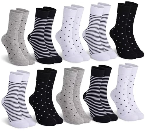 Mowenti Socken Damen Baumwolle 10 Paar Bunte Damensocken mit Muster | 81% Baumwolle, weich und atmungsaktiv, bunte Muster, bequemer Bund ohne Druck, verstärkte Spitze und Ferse