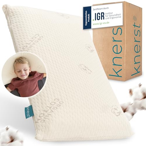 KNERST Kinderkopfkissen 40x60, Memory Foam, Ergonomisches Kissen Made in EU | Orthopädisches Kopfkissen Höhe 6cm, Nackenstützkissen Kinder, Ökotex Kinder Kissen, atmungsaktiv, Bezug waschbar