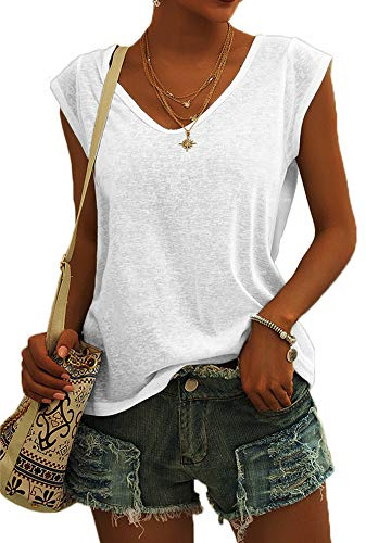 GeGekoko Damen T Shirt V-Ausschnitt Sommer Basic Top | Flügelärmeln,Loose Fit,Oversize,Oberteile,Locker,Tank Top,Casual,Kurzarm,Blusen,Elegant,Blusentop