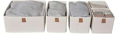 LOVE IT STORE IT Premium Aufbewahrungskorb 5-teilig - Schrank Organizer aus Leinen-Baumwoll-Mix - Verstärkt mit Karton - Beige - 5 Boxen in 3 Größen
