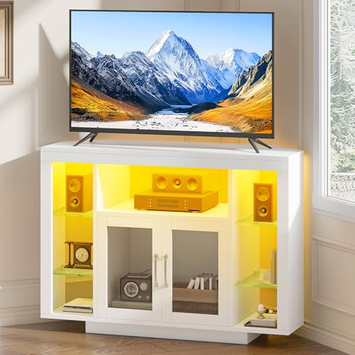 YITAHOME 100CM Eckschrank mit RGB-LED-Beleuchtung, Eckkommode fernsehschrank für bis zu 55 Zoll-TV mit 7 offenen Gaming Entertainment Center Regalen Moderne Einfachheit TV-Standchest