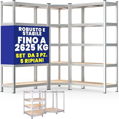 Monzana® 3er Set Schwerlastregal Eckregal 2625 kg 15 MDF-Platten Regal Lagerregal Kellerregal Steckregal Werkstattregal