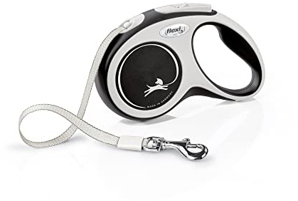 flexi® Comfort S | 5m Gurt Roll-Leine für Hunde bis 15 kg | Schwarz | ausziehbare Hundeleine | Gewicht 221 gr | Maße 10 x 16.5 cm