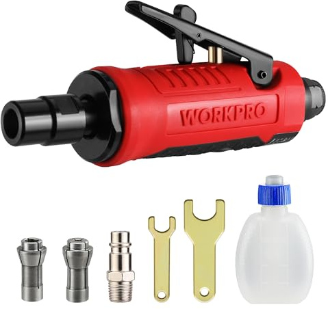 WORKPRO Druckluft-Stabschleifer gerade Ausführung Druckluftschleifer 1/4" (6,3mm) Multifunktionswerkzeug für Metall, Holz, Kunststoff, Drehzahl: 25000 U/min