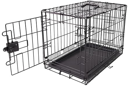 Amazon Basics Zusammenklappbarer Hundekäfig aus Metalldraht mit Bodenschale, Einzeltür, Schwarz, L 61 x B 46 x H 51 cm