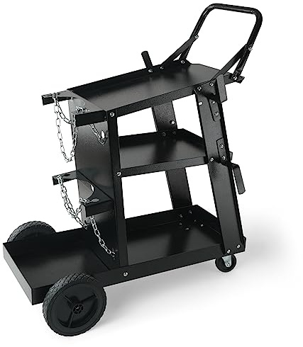 VEVOR Schweißwagen 3 Ablageflächen Schweißmobil Max. 168-181kg Wagen für Schweßgeräte mit 2 Gasflaschenhalterung Ideal für Handschweißen Schutzgasschweißen Argon-Lichtbogenschweißen