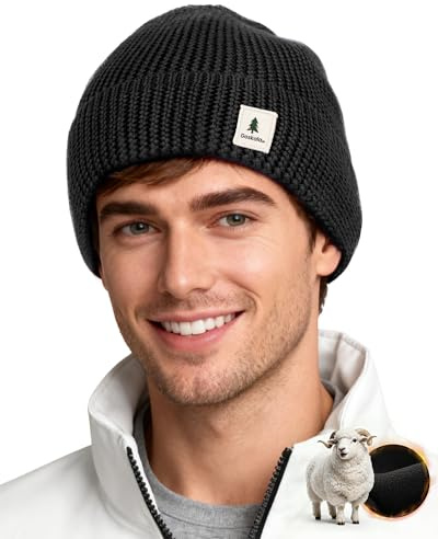 GoSkala Merinowolle Mütze Herren & Damen, Warme Wintermütze, Weich Strickmützen, Leichte Merino Beanie, Winter Wollmütze, Bequeme & Elastisch, Unisex, Einheitsgröße, Schwarz