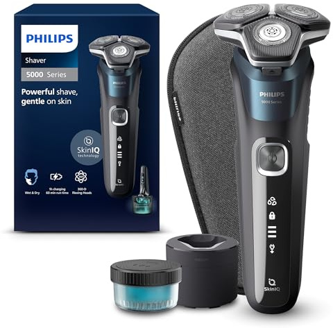 Philips Shaver Series 5000 (S5889/50) Elektrischer Nass- und Trockenrasierer, Rotationstrasierer, Schwarz, Blau, Akku, 60 min