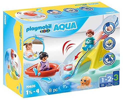 PLAYMOBIL 1.2.3 Aqua 70635 Badeinsel mit Wasserrutsche, Schwimmfähiges Badewannenspielzeug für Kleinkinder, Erstes Spielzeug für Kinder ab 1,5 bis 4 Jahre