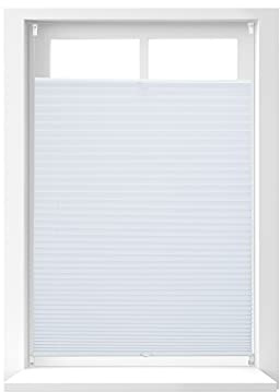 Relaxdays Plissee Rollo ohne Bohren, Klemmfix zum Kleben, Faltrollo lichtdurchlässig, Faltstore weiß, B x H: 80 x 130 cm