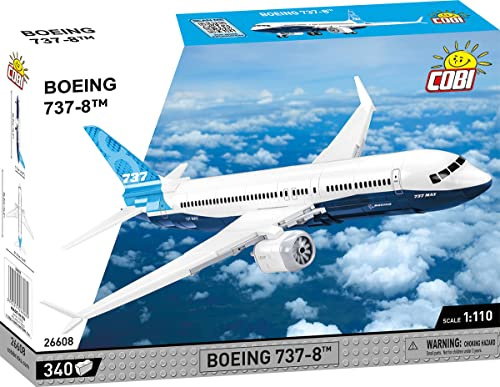 COBI Boeing 737-8™, Maßstab 1:110, 340 Teile, Flugzeugmodell | Bedruckt (Pad Printed), Boeing®-lizenziert, drehbare Triebwerke, Ständer, Plakette, EU-gefertigte Komponenten, ab 7 Jahren