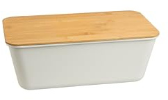 MOON HOME Brotkasten - Airlock White, mit vielseitigem Deckel aus Bambus/Holz als Brotschneidebrett, gefertigt aus PP-Kunststoff, verhindert Austrocknen, hält Brot länger frisch, 35.0x20.0x13.5cm