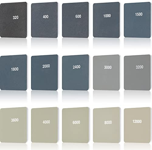Honoson 15 Stück Schleifpads Micro Gitter, 5 x 5 x 0,35 cm Doppelseitig | Gepolstert von 320 bis 12000 Grütze, Zum Schleifen von Kunststoff, von Acryl, Weich Mess Stift Schleifen Polieren Kit