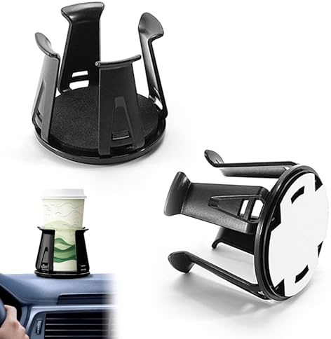AROMUJOY Getränkehalter Auto, 2 Stück Flaschenhalter Dosenhalter Selbstklebender, Becherhalter Auto Verstellbar Universell 70mm Durchmesser, Tassenhalter für Kaffeebecher und Getränkedose, Schwarz