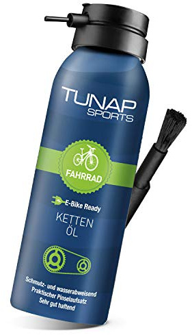 TUNAP SPORTS Kettenöl Spray mit Pinsel, Fahrrad & E-Bike, 125 ml | Saubere Schmierung bei jedem Wetter, Intervalle bis 300 km, Made in Germany