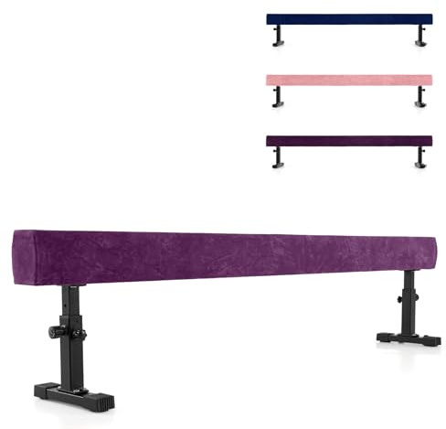 GOPLUS Schwebebalken höhenverstellbar, 226 cm Lange Turnbalken für Zuhause mit Füßen und Rädern, Gymnastikbalken für Anfänger & Profis, Balancierbalken aus Eva-Schaum & Holz
