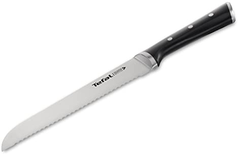 Tefal Ice Force Brotmesser, 20 cm Klinge, Handschutz, Langlebiges Brotschneidemesser, Korrosionsschutz, Made in Germany Edelstahl, Schwarz, K23204