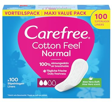 Carefree Slipeinlagen Cotton Feel Normal mit Aloe Vera Duft 100 Stück, 100Prozent atmungsaktiv für ein langanhaltendes Frischegefühl, Größe Normal