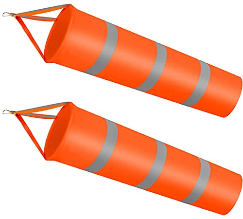 Floatdream 2 Stücke Windsack, Gestreifter Windsack mit Reflektierendem Klebeband, für Verwendet in der Meteorologie, Landwirtschaft, Umweltschutz, Erdölexploration und anderen Industrien (Orange)