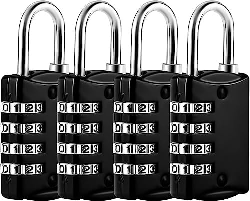 4 Stück Vorhängeschloss Zahlenschloss Klein, 4 Stellig Kofferschloss Schloss mit Zahlencode Gepäckschloss Spindschloss für Rucksack Fitnessstudio Schule (Schwarz)