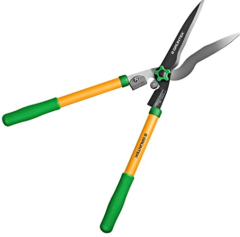 GRÜNTEK Heckenschere Manuell MARABU, 3 in 1 Kombi Astschere und Strauchschere, Bypass oder Amboss Schnitt, Stoßdämpfer, gummierte ergonomische Griffe, SK5 Präzisionsklingem Professionelle