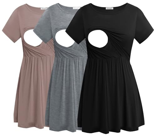 Smallshow Damen Stillshirts Umstandsmode Tops Schwangerschafts Stilltop 3er Pack