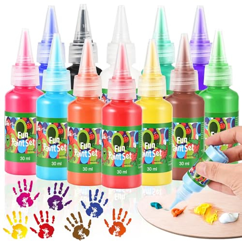Tigvio Fingerfarben Kinder Ungiftig mit 12×30ml Fingerfarben, Auswaschbar Fingermalfarben für Kinder Ungiftig, Fingerfarbe Frei von Parabenen Gluten Laktose für Hause Schule Malen