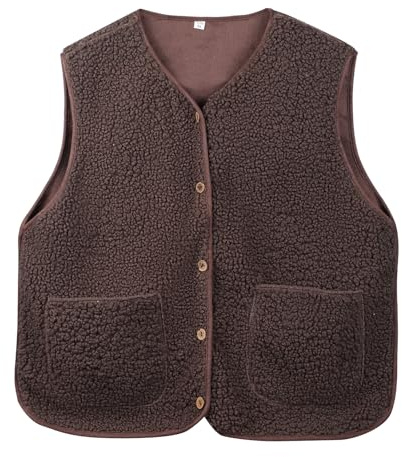 Risipu Damen Sherpa Weste Casual Warm Fuzzy Faux Shearling Weste ärmellos Fleece Jacke Taschen Teddy Mantel Gilet für Winter