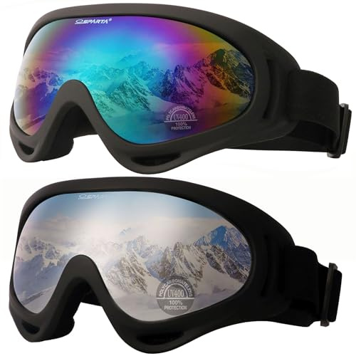 OUTDOORSPARTA 2-Packung Skibrille, Snowboard Brille für Männer, Frauen, Jugend, Kinder, Jungen oder Mädchen