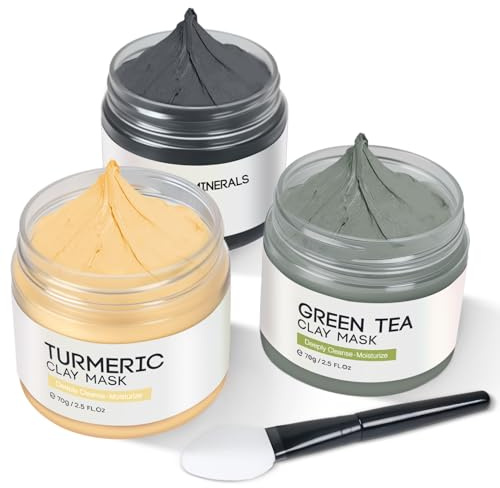 Gesichtsmaske, Face Mask, Skincare Set, Kurkuma Tonerde Maske, Totes Meer Maske, Grüner Tee Gesichtsmaske, Gesichtsmasken Set für Frauen Tiefenreinigung, Mitesser, Akne und Ölkontrolle, 3x70g