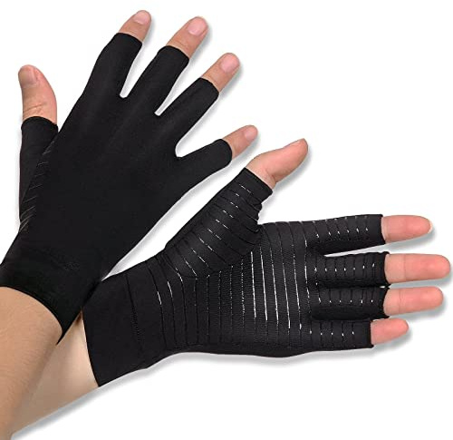 Donfri Kupfer Kompressionshandschuhe Fingerlos Rutschfest Damen Herren