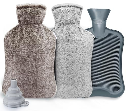 Wärmflasche mit Vliesbezug, Bettflasche mit Superweichem Abnehmbarem Bezug, Hand-Fußwärmer, ideal zur Schmerzlinderung, Geschenke für Familie und Freunde