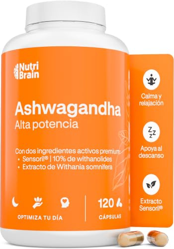 Ashwagandha Hochdosiert Sensoril 10% Withanolide, 120 Kapseln, 4 Monate | Adaptogen für Stress, Tiefen Schlaf, Energie und Konzentration, 2x Konzentrierter als KSM-66, Laborgeprüft, NutriBrain