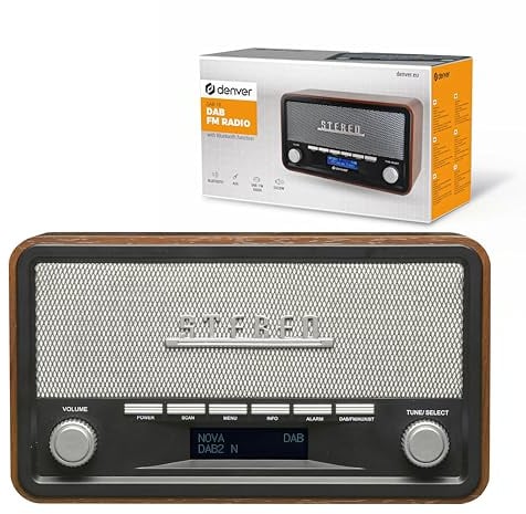 Denver Retro DAB-18 Digitalradio | DAB Plus Radio mit Bluetooth & FM | 2x20W Stereo-Lautsprecher | Kleines Radio mit Netzstecker | Küchenradio DAB mit gutem Klang | LCD-Display & Weckfunktion