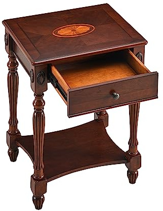 PADMA HOUSE Massivholz Beistelltisch mit Schublade und Ablagefläche, traditioneller Beistelltisch, schmaler Telefontisch, Nachttisch, Couchtisch für Wohnzimmer, Schlafzimmer, Büro Nussbaum
