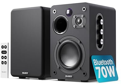 MAJORITY D70X Aktivlautsprecher Bluetooth | Regallautsprecher HDMI ARC | Studio Monitor DJ Doppeltreiber Kohlefasermembranen | 70W Stereo PC Speaker | Monitor Lautsprecher mit Fernbedienung (Schwarz)