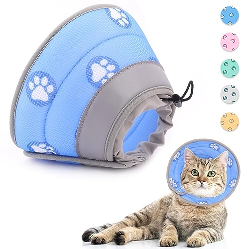 Supet Halskrause Katze,Einstellbarer Halskrause Katze Halsband,Wiederherstellung Halsband Weich Kragen Cone Nach Operation und Verletzungen für Welpen und Katzen (Blau, S)