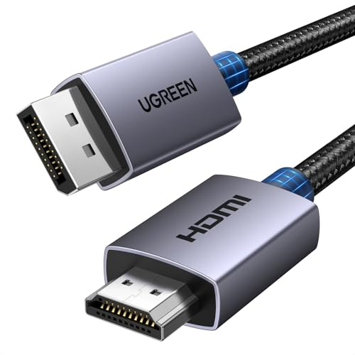 UGREEN 4K@30Hz DP zu HDMI Kabel, Uni-Directional Übertragung, Aluminium-Bandgeflecht, Displayport zu HDMI Kabel für Gaming auf Multi-Bildschirm Kompatibel mit Monitor, Projektor, HDTV, Laptop（3M）