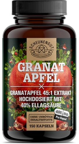 Granatapfel Kapseln -2400mg je Tagesdosis- WICHTIG: 45:1 Extrakt (=108000mg reine Granatapfelkerne) +40% Ellagsäure I 150 Granatapfel Extrakt Kapseln -Laborgeprüft- DE SCHEUNENGUT®