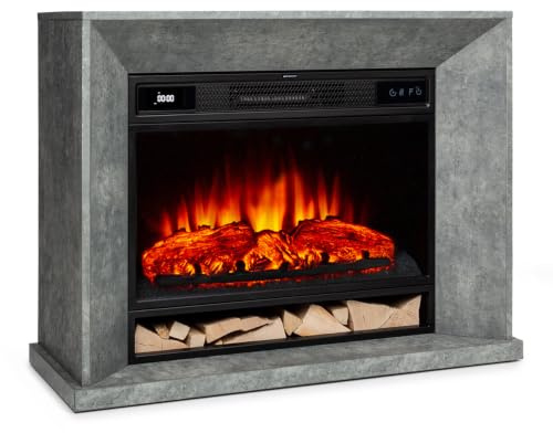 Klarstein Crater Lake Elektrokamin 1900 W, Kamin Elektrisch mit LED-Technik, Fernbedienung, Thermostat, Kamin Elektro in Beton-Optik