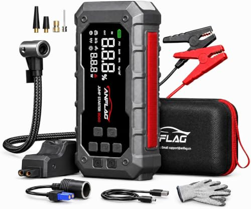 9000A Starthilfe Powerbank für Pkw mit Kompressor 160PSI, PD65W Schnelllad | ANFLAG 26800mAh Auto Starthilfe Powerbank für All Benzin/14L Diesel, Starter Powerbank mit LED-Licht und 160W EC5-Ausgang