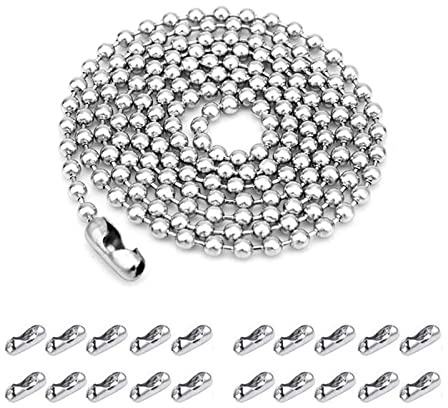 Edelstahl Kugelkette, Edelstahl Perlen Rollenkette, 10 Meter Kugelkette, 2.4 mm Durchmesser mit 20 Passenden Anschlüssen, Für DIY-Schmuckherstellung, Halsketten, Armbänder, Schlüsselanhänger Usw